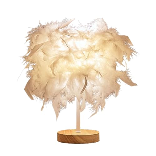 Beufee Tischlampe mit Federn, LED-Nachttischlampe mit Federn, Raumdekorationslampe für Schlafzimmer, Wohnzimmer, Party, Hochzeit, Hoteldekoration (Weiß) von Beufee