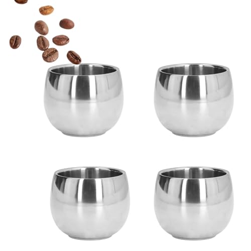 Edelstahl Espressotassen 4er Set, Doppelwandige Trinkbecher Set Stielloser Becher Kleine Tasse Kaffeetassen Campingtasse Isolierte Kaffeetasse Wiederverwendbare Metall-Espressotasse Für Daheim von Beufee