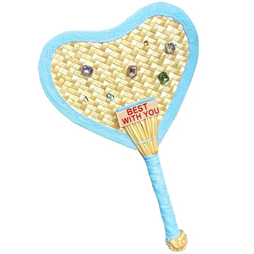 Handlüfter, handgefertigte Fan Handheldpaddel Herz Form niedliche Kristalle für Party Reisebüro Home (Blau) von Beufee