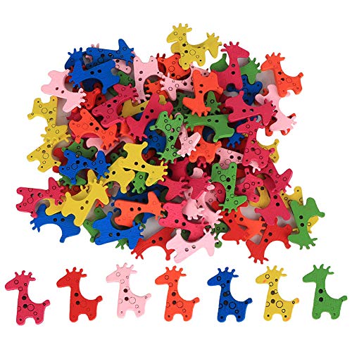 Holzknöpfe, 100 Stück, 2 Löcher, bunte Giraffenform, Holzknöpfe zum Nähen, Kleidungsdekoration, 25 x 20 mm Holzknöpfe, 100 Stück, 2 Löcher, bunte Giraffenform, Holzknöpfe zum Nähen, Kleidungsdekoration, 25 x 20 mm von Beufee