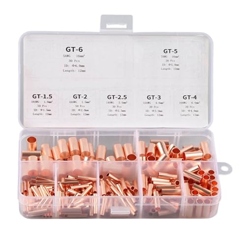 Kabel Ferrules Kit, 250pcs 7 Größe Kupfer -Crimp -Stecker Nicht isoliert elektrische Stummel Anschluss -Sortiment -Kit Kühlschrank A/C -Rohranschluss Kabel Ferrules Kit, 250pcs 7 Größe Kupfer -Crimp -Stecker Nicht isoliert elektrische Stummel Anschluss -Sortiment -Kit Kühlschrank A/C -Rohranschluss von Beufee