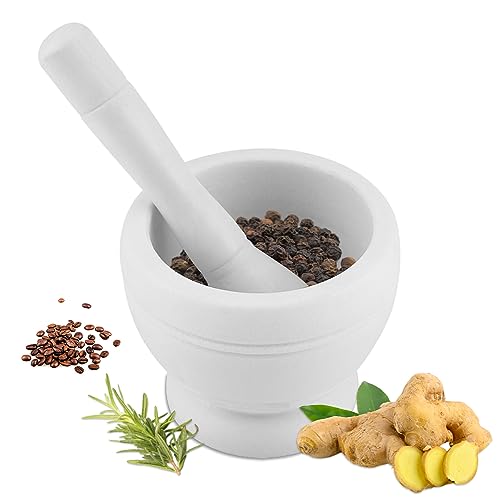 Mörser und Stößel, Grinder Schüssel mit Stangenhammer, Sauce Knoblauch Masher Hand Grinder Crusher Knoblauch Kräuter Gewürz Mischen Grinder Küche Gadgets Gewürz Werkzeuge(Weiß) von Beufee