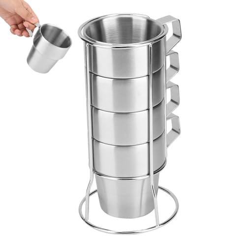 Stapelbare Espressotassen, 4er-Set, Kaffeetassen mit Ständer, doppelwandiges Edelstahl-Kaffeetassen-Set, stapelbare Kaffeetassen Kaffeebecher aus Metall für das Heimcafé Stapelbare Espressotassen, 4er-Set, Kaffeetassen mit Ständer, doppelwandiges Edelstahl-Kaffeetassen-Set, stapelbare Kaffeetassen Kaffeebecher aus Metall für das Heimcafé von Beufee