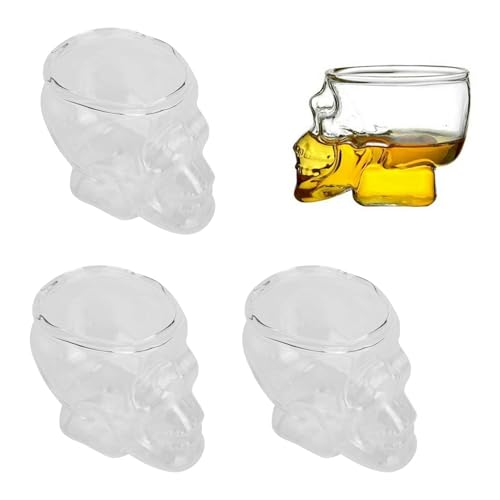 Totenkopf-Schnapsgläsern, 6er Set 75ml Halloween Schnapsgläser Haltbares Gepresstes Totenkopfglas-Set Schnapsgläser Shot Gläser Totenkopf Gravur Shotgläser Kristall Schnapsgläser Skull Whiskey Gläser von Beufee