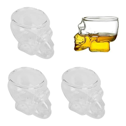 Totenkopf-Schnapsgläsern, 6er Set 75ml Halloween Schnapsgläser Für Partys Haltbares Gepresstes Totenkopfglas-Set Schnapsgläser Shot Gläser Totenkopf Gravur Shotgläser Kristall Schnapsgläser von Beufee