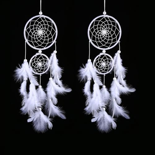 2 Stück Traumfänger, Handgefertigt Gewebte Handgemachte Dreamcatcher Mit Federn, Maiden Zimmer Schlafzimmer Romantische Dekoration, Für Wandbehang Wohnkultur Ornamente Handwerk, Weiß von Beufee