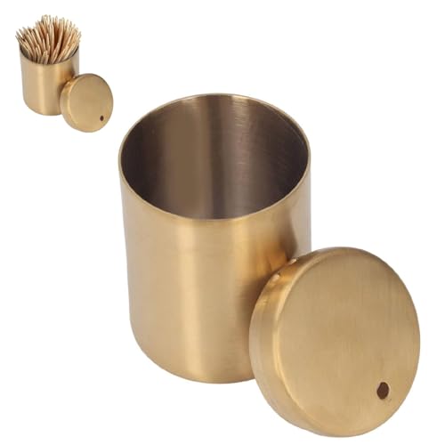 Zahnstocher Halter Spender, Edelstahl Zahnstocher Halter Zahnstocher Behälter Verdickung Zahnstocher Fall Aufbewahrungsbox Organizer Oothpicks Aufbewahrungsbox Box für Zuhause (Gold.) von Beufee