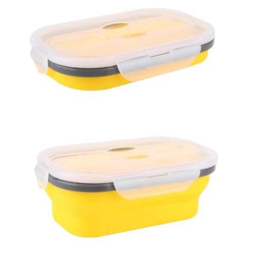 Zusammenklappbarer Lunchbox, Silikon -Lunchbox -Faltfutterbehälter mit lecksicheren Deckeln und Löffel für Picknickbüro im Freien Travel (Gelb) von Beufee