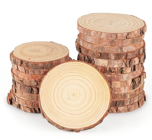 16 Stücke Holzscheiben Ø9-10cm Ohne Loch Runde Holzscheibe Untersetzer Holz Log Naturholz Baumscheiben 10mm Dicke für DIY Basteln Hochzeit Weihnachtsdeko Untersetzer & Tischdeko von Beutrain