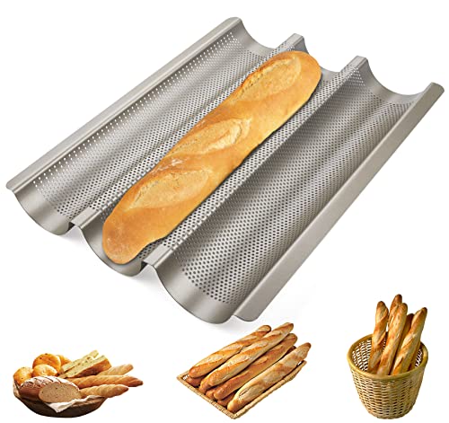 2 Stück Edelstahl Baguette-Backblech mit Antihaft-Beschichtung | Professionelles Backblech mit Netzloch-Design für Baguette, Brötchen & Pizza | Für Ofen & Grill,Gold-3er Baguetteform 2 Stück Edelstahl Baguette-Backblech mit Antihaft-Beschichtung | Professionelles Backblech mit Netzloch-Design für Baguette, Brötchen & Pizza | Für Ofen & Grill,Gold-3er Baguetteform von Beutrain