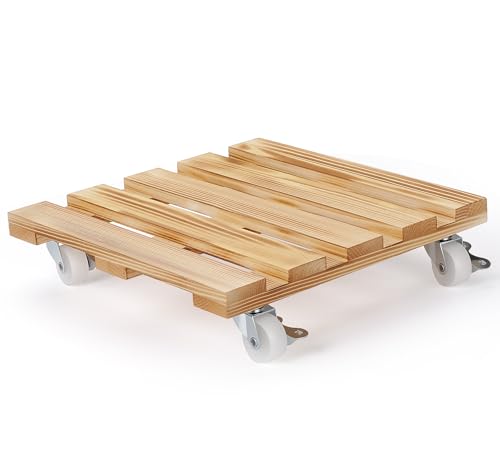 2 Stück Pflanzenroller,Rollbrett Pflanzen Outdoor, Mobiler Untersatz für Blumentöpfe Aus Holz Blumen Rollbrett,120 Kg Tragkraft Blumentopf Untersetzer mit Rollen,Quadratisch von Beutrain