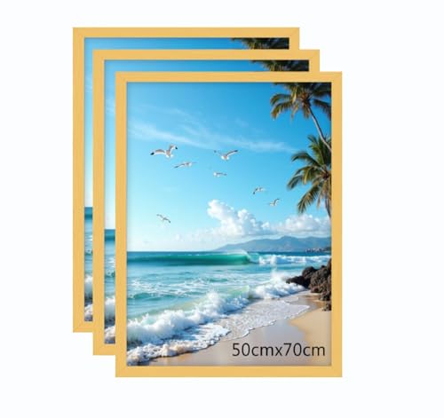 3er Set Bilderrahmen 50×70cm,Aluminiumrahmen Poster,Moderner Metall Fotorahmen,Perfekt für Wohnzimmer, Büro oder als Geschenk，Rahmen Titan-goldene von Beutrain