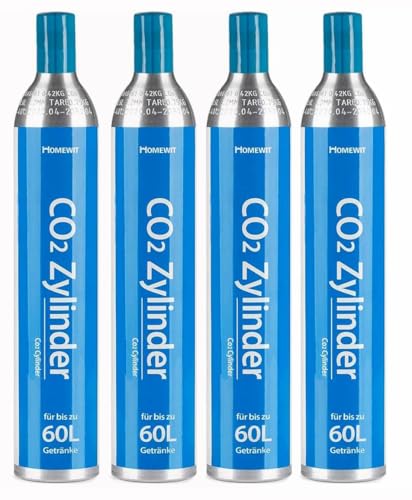 CO2 Zylinder,425g Kohlensäure (60 L Sodawasser),TR21-4 Trapezgewinde für SodaStream Gasflasche Wassersprudler,CO2-Zylinder für Crystal Easy Power Cool,Nicht-Schnellmontage-das Blau 4 Stück von Beutrain