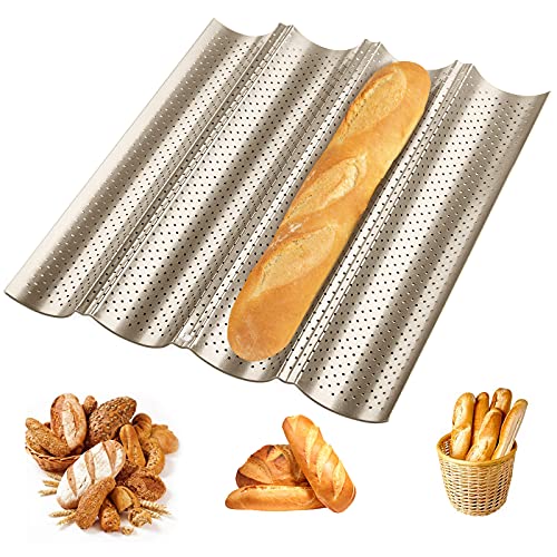 Edelstahl Baguette-Backblech mit Antihaft-Beschichtung | Professionelles Backblech mit Netzloch-Design für Baguette, Brötchen & Pizza | Für Ofen & Grill,Gold-4er Baguetteform Edelstahl Baguette-Backblech mit Antihaft-Beschichtung | Professionelles Backblech mit Netzloch-Design für Baguette, Brötchen & Pizza | Für Ofen & Grill,Gold-4er Baguetteform von Beutrain