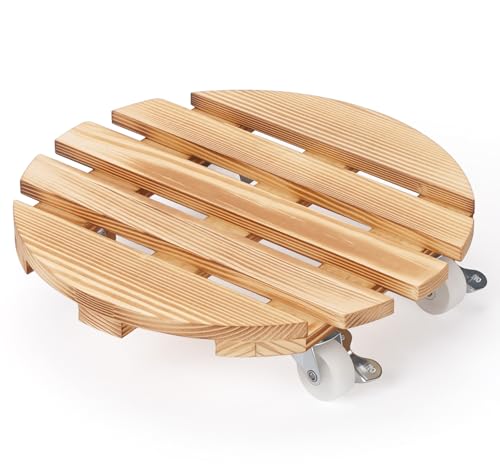Pflanzenroller,Rollbrett Pflanzen Outdoor, Mobiler Untersatz für Blumentöpfe Aus Holz Blumen Rollbrett,120 Kg Tragkraft Blumentopf Untersetzer mit Rollen,Rund von Beutrain