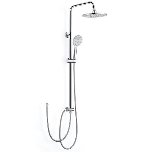 Duschsystem ohne Armatur, Bevankly Chrom Regendusche ohne Armatur mit Regendusche Duschkopf und 3 Strahlarten Handbrause, Edelstahl Duschset ohne Armatur, Kopfbrause 21x21cm, Chrom von Bevankly