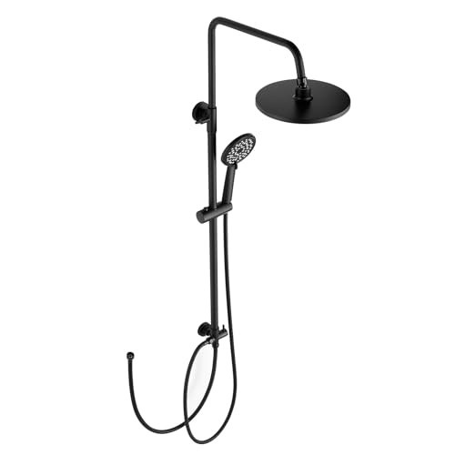 Duschsystem ohne Armatur Schwarz, Bevankly Regendusche Schwarz ohne Armatur mit Regendusche Duschkopf und 3 Strahlarten Handbrause, Edelstahl Duschset ohne Armatur, Kopfbrause 21x21cm, Matt Schwarz von Bevankly