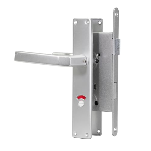 WC-Tür-Schloss Set 18x235 silber abgerundet DIN Links mit Griffen und Blenden F1 von Bever & Klophaus