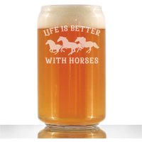 Life Is Better With Horses - Süßes Lustiges Bierdose Pint Glas, Geätzte Sprüche Einzigartige Personalisierte Pferdegläser Zum Geburtstag von BevveeCo