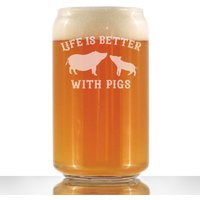 Life Is Better With Pigs - Niedliches Lustiges Bierdose Pint Glas, Geätzte Sprüche Bauernhaus Dekor Geschenke Für Liebhaber Von Schweinen Und Bier von BevveeCo