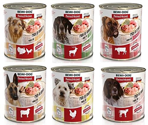 24 x 800g (6 x Rinderpansen, 6 x Huhn, 6 x Lamm, 6 x Wild) Mischpackung Bewi Dog Fleischkost von Bewi Dog