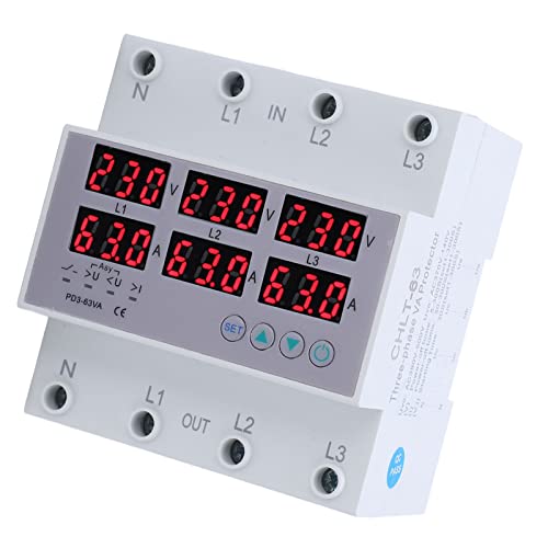 3 Phasen DIN Schienen Voltmeter Amperemeter Multitester,Stromzähler Hutschiene Automatic Overvoltage Overcurrent Protector AC 390‑500V (40A) von Bewinner