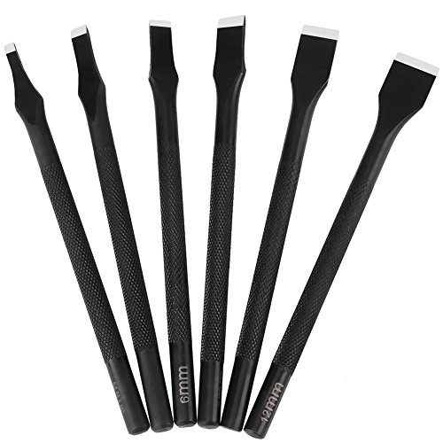 6 PCS Leder Punch Tools, 3/5/6/8/10 / 12mm Lederhandwerk Werkzeug für DIY Leder Handarbeit, schwarz geschlitzt gerade flache Spitze Punch geschnitten Leder Handwerk DIY Werkzeug von Bewinner