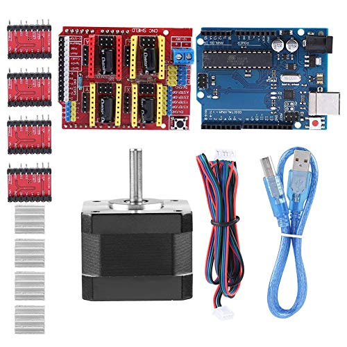 A4988 CNC Shield V3.0 Schrittmotor-Steuerungskit, A4988 Controller + Nema 17 Schrittmotor + CNC Shield V3.0 + UNO R3-Platine + Kühlkörper, 3D-Drucker CNC-Steuerungskit von Bewinner