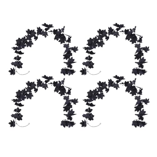 Bewinner 4pcs Herbst Ahornblatt Girlande, 6,6 Fuß Schwarze Ahornblattgirlande, Halloween -, Rebe Künstlicher Herbst -Garland - für Halloween Dekorationen Thanksgiving Hochzeitsmantel von Bewinner