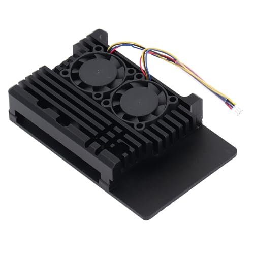 Bewinner Aluminium-Kühlkörper, Dual-Lüfter, 5-V-Metallkühlergehäuse für RasPi 5B, mit 8 Wärmeleitpads von Bewinner