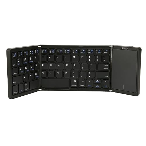 Bewinner B089T Faltbare -Tastatur, Dreifach Klappbare Tragbare Drahtlose Tastatur mit Touchpad, 64 Tasten USB C Computertastatur für Laptop Tablet (Schwarz) von Bewinner