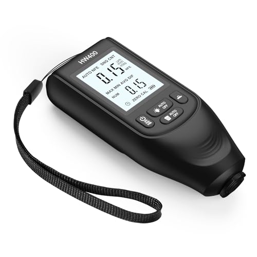 Bewinner Digitales Schichtdickenmessgerät - Neu aufgerüstete HW400, Ultrahochpräzise Sonde, Lackmil Dickenmessgerät, Automobillack Mil Dickenmessgerät für die Messung der Lackdicke (Schwarz) von Bewinner
