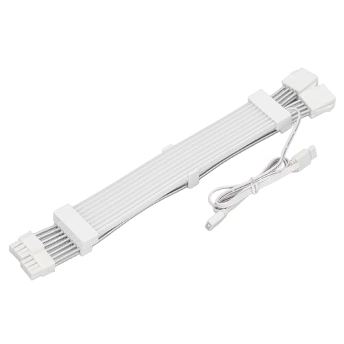Bewinner Doppeltes LED-ARGB-GPU-Stromversorgungskabel, Weißes ARGB-Grafikkarten-Verlängerungskabel mit Mehreren Farbmodi, Stabil und Zuverlässig für Weiße Gehäuse von Bewinner