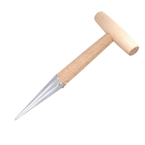 Bewinner Handgehaltener Edelstahl-Dibber aus Holz, Praktischer Blumenzwiebelpflanzer, T-förmiger Sämling-Übertopf Zum Einpflanzen von Samen und Zwiebeln von Bewinner