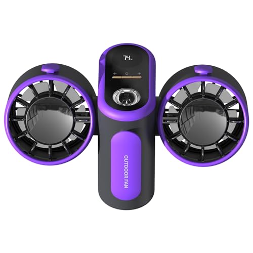 Bewinner Tshirt Ventilator Klein – 8000 MAh Powerbank 3 Gang verstellbarer Hand Ventilatoren mit Dual-Turbo und Notlicht, Wiederaufladbarer Portable USB Fan für Reisen Camping (violett-schwarz) von Bewinner