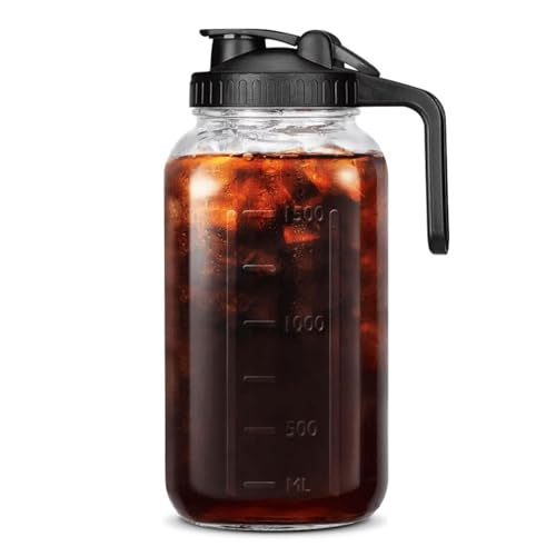 Bewinner Kaltbrühkaffeemaschine, Dicker Kaltbrühkrug aus Glas, Krug für Eiskaffeebereiter mit Edelstahlfilter, Auslaufsicherer Deckel für Eiskaffeelimonade (2000ml) von Bewinner