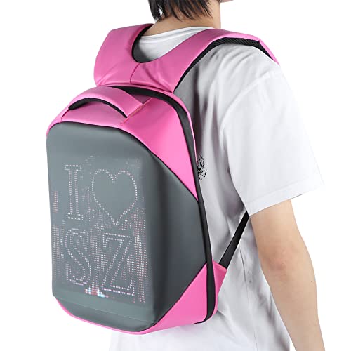 Bewinner LED-Rucksack, wasserdichte Multifunktions-Tasche, 64 X 64-Vollfarb-Punktbildschirm mit WiFi-Licht, APP-Anpassung des Rucksackinhalts, S-förmiger Verstellbarer Schultergurt (Rosa) von Bewinner