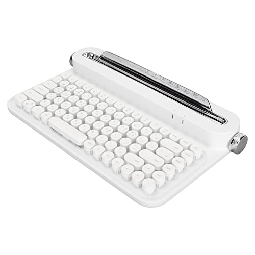 Bewinner Retro Schreibmaschinentastatur mit Tablet Ständer, 86 Tasten, Tragbare Bluetooth Tastatur mit ESC Tastenkappe, Runde Punk Tastenkappen, Vintage Gaming Tastatur für PC, Laptop, (Weiss) von Bewinner