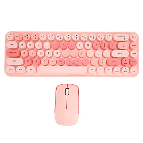 Bewinner Retro Tastatur und Maus, Kabellos, 68 Tasten, Tragbare Gaming Tastatur, Maus Kombination mit USB Empfänger, Gemischte Farbe, Runde Tastenkappen für Geschenk, PC, (Rosa von Bewinner