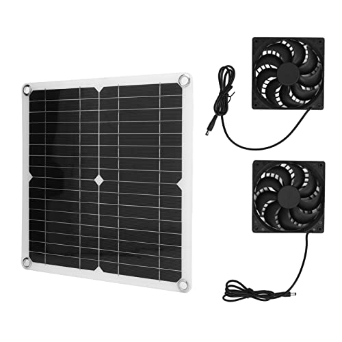 Bewinner Solarpanel Lüfter Set, 20 W, 16 V, Solarpanel mit 2 Abluftventilatoren, Wasserdichter Außenventilator für Hühnerställe, Gewächshäuser, Camping Abluftventilator von Bewinner