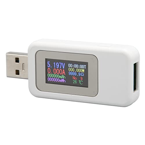 Bewinner USB-Leistungsmesser, 0 Bis 6,5 A, Strom, 4 V Bis 30 V, Spannungsprüfer, Multimeter, USB-Tester, Farb-LCD-Display, Voltmeter, Amperemeter, USB-Ladegerät, Weiß von Bewinner