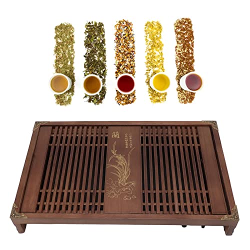 Bewinner Gongfu Teetablett Set 28x43cm - mit Wasserabfluss, Kupferecken und Orchideenmuster für Zuhause und Draußen von Bewinner