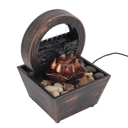 Wasserbrunnen für den Innenbereich, Tisch-Wasserfall-Meditationsbrunnen, Desktop-USB-Kleiner Abgestufter Wasserbrunnen mit Unregelmäßigen Steinen und Dekorativen LED-Lichtern für von Bewinner