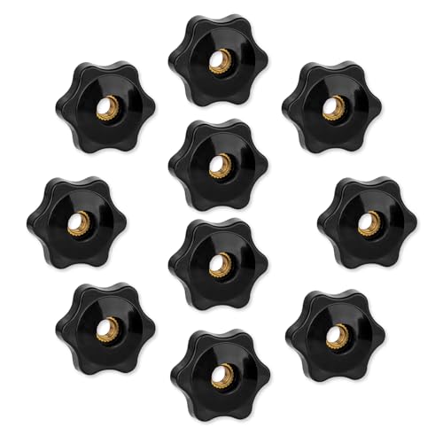Bewudy 10 Stück Sterngriffmutter, 1/4 inch Rändelschraube Äußerer Durchmesser 30mm, Kunststoffmutter Messing Innengewinde Sternschraube für Maschinen und Anlagen Möbel Werkzeugmaschinen Fitnessgeräte von Bewudy