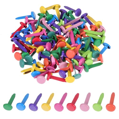 Bewudy 100 Stück Mini Musterbeutelklammern, Bunte Musterklammern Metall Rundkopfklammern Scrapbooking Brads Wiederverwendbar Papier Briefklammern für Handwerk DIY Bastelprojekte Scrapbooking (8x16mm) von Bewudy