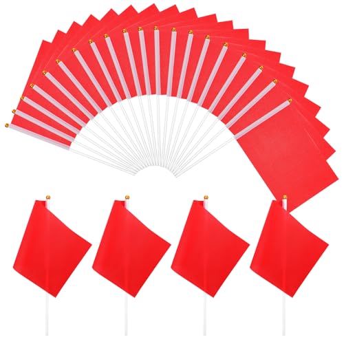 Bewudy 24 Stück Mini Flaggen, Handgehaltene Flagge Selbst Gestalten Handheld Flaggen Kleine Rote Flagge 21x 12.5cm Warnflagge Mit Stange Für Feierlichkeiten Party Sportveranstaltungen von Bewudy