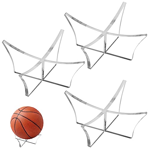 Bewudy 3 Stück Ball Display Stand, Acryl Ballhalter, Ballständer, Ballhalterung für American Football Fussball Basketball Volleyball Handball Bowling Acrylständer Ball Halter Ständer von Bewudy