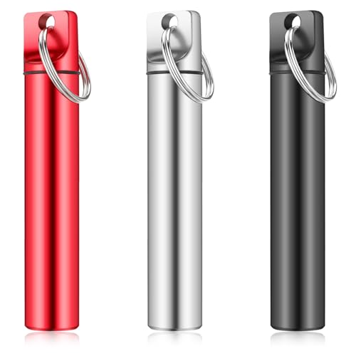 Bewudy 3 Stück Tragbarer Zahnstocherhalter, Zahnstocherbox aus Metall, Zahnstocherspender Tragbarer Zahnstocher Box Behälter für Zahnstocher für Reisen Outdoor Picknick Camping (Schwarz+Silber+Rot) von Bewudy