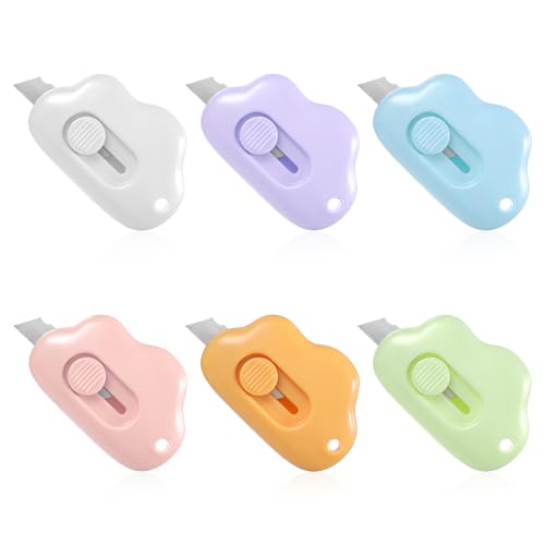 Bewudy 6 Stück Mini Box Cutter, Cloud Mini Cuttermesser Klein Cloud Utility Messer Gebrauchsmesser Utility Messer Schreibwarenmesser Tragbar Kartonöffner Box Für Pappe Schachtel Paket Papierschnitt von Bewudy