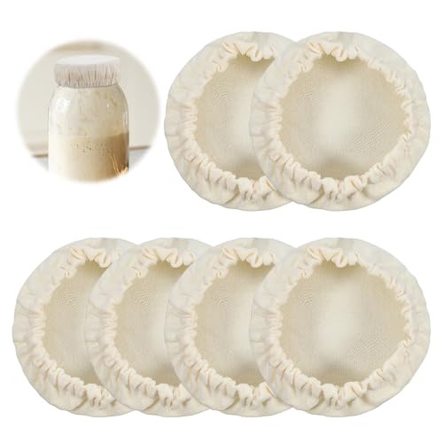 Bewudy 6 Stück Sauerteig Starterglas Stoffabdeckungen, Wiederverwendbare Gärtank Stoffdeckel Starterglas Baumwollstoff Stoffabdeckung Bäckerleinen Teigtuch zum Backen von Sauerteigbrot von Bewudy